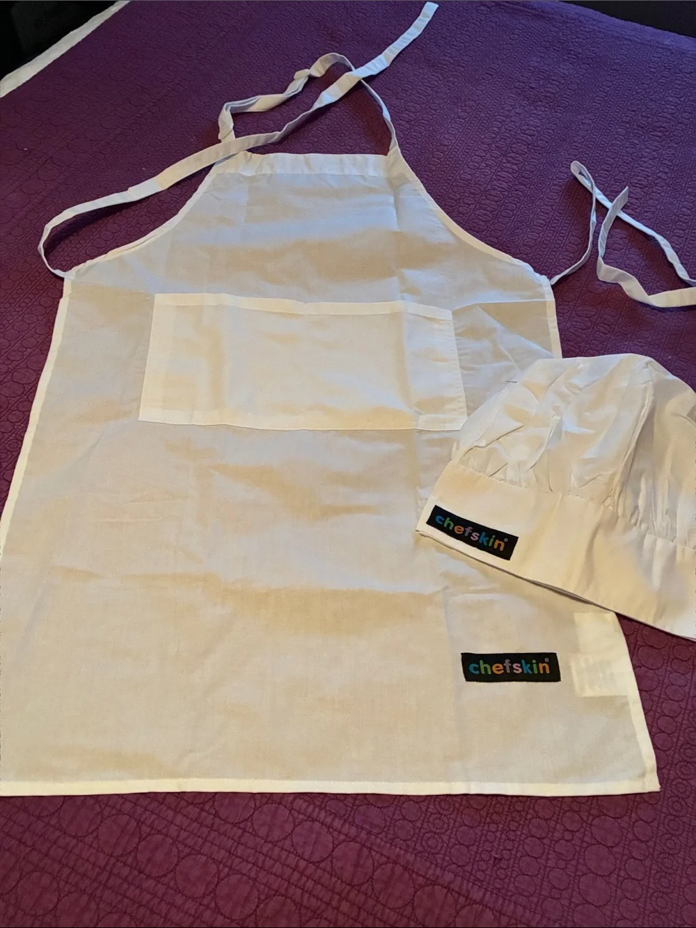 Kids White Chef Apron and Matching Hat by Chefskin NEW